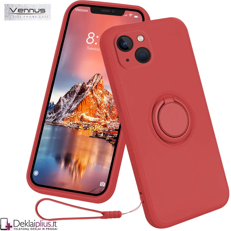 Vennus švelnaus silikono dėklas su žiedu - raudonas (Apple Iphone 13 Mini) Vennus švelnaus silikono dėklas su žiedu - raudonas (Apple Iphone 13 Mini)